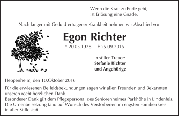 Traueranzeige von Egon Richter von Trauerportal Echo Online