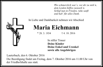 Traueranzeige von Maria Eichmann von VRM Trauer