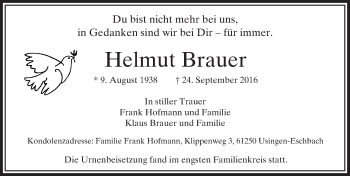 Traueranzeige von Helmut Brauer von  Usinger Anzeiger