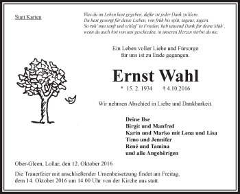 Traueranzeige von Ernst Wahl von VRM Trauer