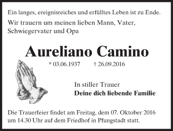 Traueranzeige von Aureliano Camino von Trauerportal Echo Online
