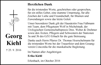 Traueranzeige von Georg Kiehl von Trauerportal Echo Online