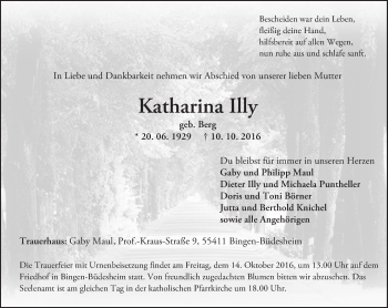 Traueranzeige von Katharina Illy von Trauerportal Rhein Main Presse