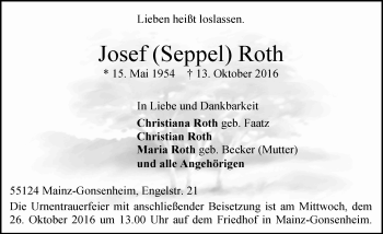 Traueranzeige von Josef Seppel Roth von Trauerportal Rhein Main Presse