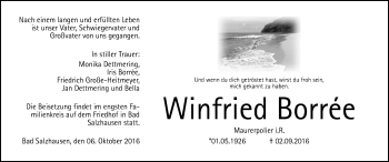 Traueranzeige von Winfried Borree von  Kreisanzeiger