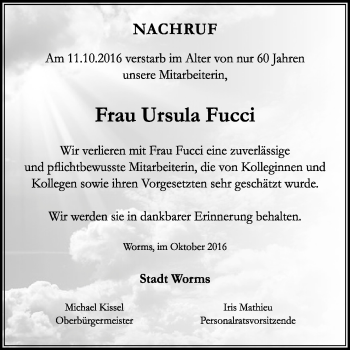 Traueranzeige von Ursula Fucci von Trauerportal Rhein Main Presse