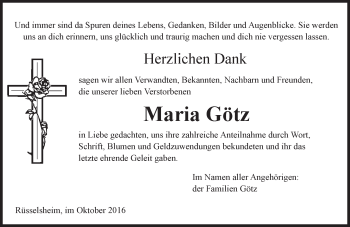 Traueranzeige von Maria Götz von Trauerportal Rhein Main Presse