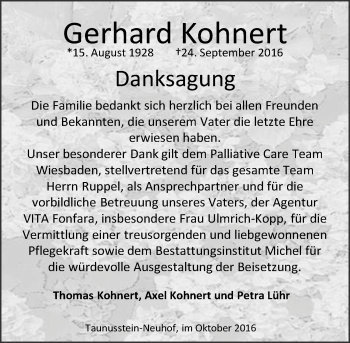 Traueranzeige von Gerhard Kohnert von Trauerportal Rhein Main Presse