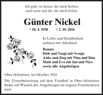 Traueranzeige von Günter Nickel von  Kreisanzeiger