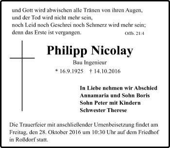 Traueranzeige von Philipp Nicolay von Trauerportal Echo Online