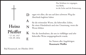 Traueranzeige von Heinz Pfeiffer von Trauerportal Rhein Main Presse