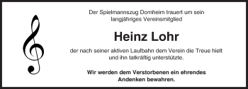 Traueranzeige von Heinz Lohr von Trauerportal Echo Online