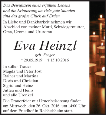 Traueranzeige von Eva Heinzl von Trauerportal Echo Online