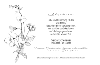 Traueranzeige von Gerda Eichenauer von VRM Trauer