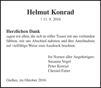 Traueranzeige von Helmut Konrad von  Gießener Anzeiger