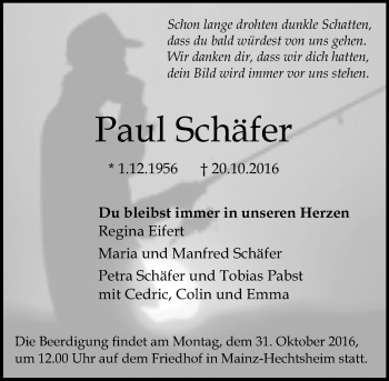 Traueranzeige von Paul Schäfer von Trauerportal Rhein Main Presse