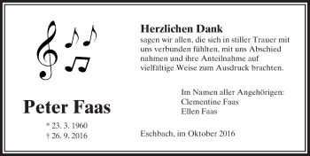 Traueranzeige von Peter Faas von  Usinger Anzeiger