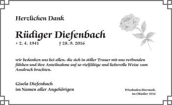Traueranzeige von Rüdiger Diefenbach von Trauerportal Rhein Main Presse