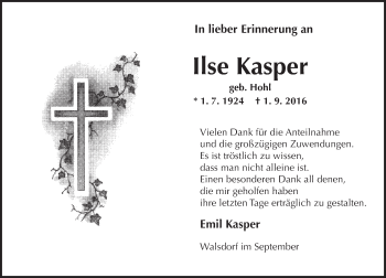 Traueranzeige von Ilse Kasper von Trauerportal Rhein Main Presse