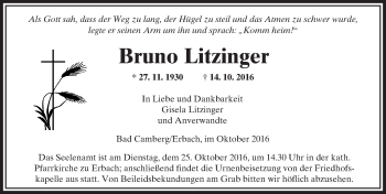 Traueranzeige von Bruno Litzinger von  Camberger Anzeiger