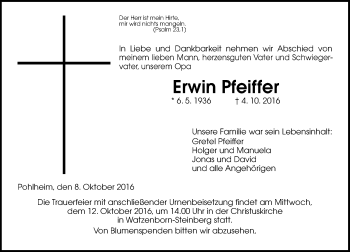 Traueranzeige von Erwin Pfeiffer von  Gießener Anzeiger