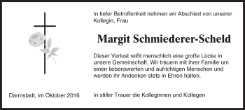Traueranzeige von Margit Schmiederer-Scheld von Trauerportal Echo Online