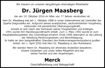 Traueranzeige von Jürgen Maasberg von Trauerportal Echo Online