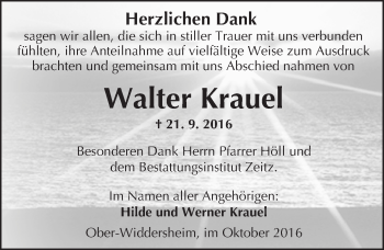 Traueranzeige von Walter Krauel von  Kreisanzeiger