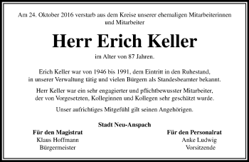 Traueranzeige von Erich Keller von  Usinger Anzeiger