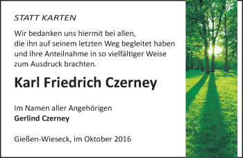 Traueranzeige von Karl Friedrich Czerney von  Gießener Anzeiger