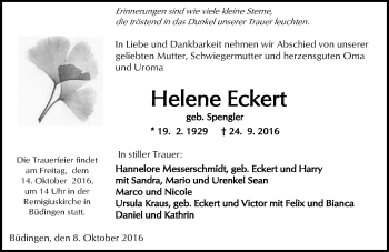 Traueranzeige von Helene Eckert von  Kreisanzeiger
