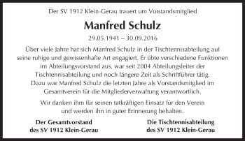 Traueranzeige von Manfred Schulz von Trauerportal Echo Online