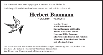 Traueranzeige von Herbert Baumann von Trauerportal Rhein Main Presse