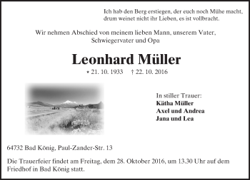 Traueranzeige von Leonhard Müller von Trauerportal Echo Online