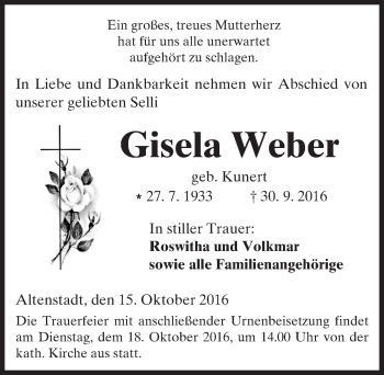 Traueranzeige von Gisela Weber von  Kreisanzeiger