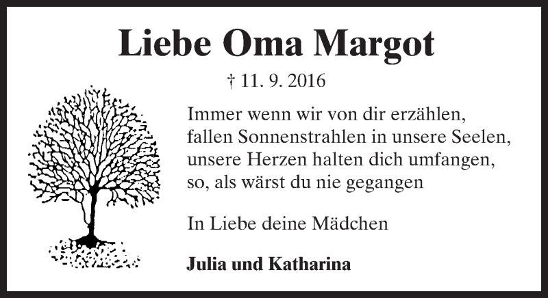  Traueranzeige für Margot Veith vom 08.10.2016 aus Trauerportal Echo Online