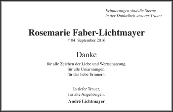 Traueranzeige von Rosemarie Faber-Lichtmayer von Trauerportal Rhein Main Presse