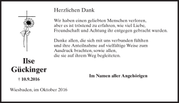 Traueranzeige von Ilse Gückinger von Trauerportal Rhein Main Presse