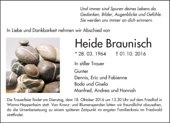 Traueranzeige von Heide Braunfisch von Trauerportal Rhein Main Presse