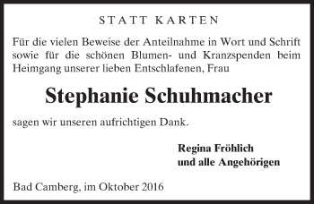 Traueranzeige von Stephanie Schuhmacher von  Camberger Anzeiger