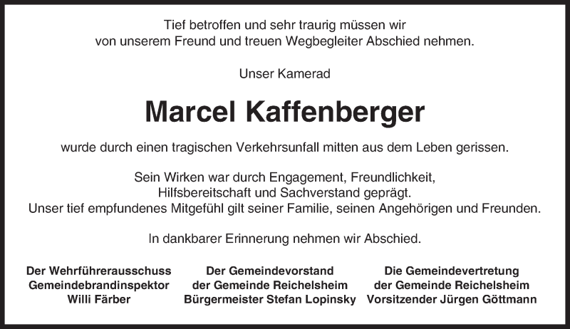  Traueranzeige für Marcel Kaffenberger vom 18.10.2016 aus Trauerportal Echo Online