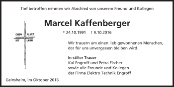 Traueranzeige von Marcel Kaffenberger von Trauerportal Echo Online