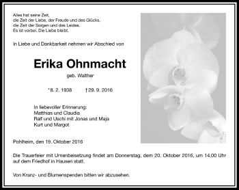 Traueranzeige von Erika Ohnmacht von  Gießener Anzeiger