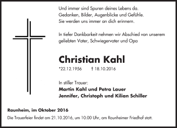 Traueranzeige von Christian Kahl von Trauerportal Rhein Main Presse