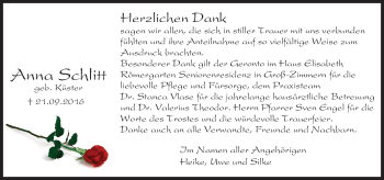 Traueranzeige von Anna Schlitt von Trauerportal Echo Online