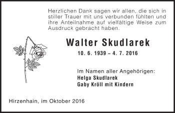 Traueranzeige von Walter Skudlarek von  Kreisanzeiger