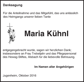 Traueranzeige von Maria Kühnl von Trauerportal Echo Online