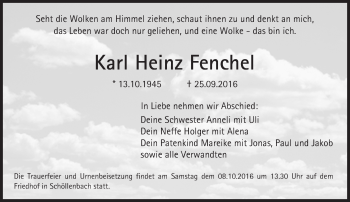 Traueranzeige von Karl-Heinz Fenchel von Trauerportal Echo Online