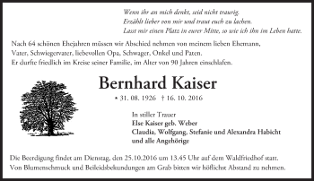Traueranzeige von Bernhard Kaiser von Trauerportal Echo Online
