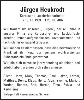 Traueranzeige von Jürgen Heukrodt von Trauerportal Rhein Main Presse